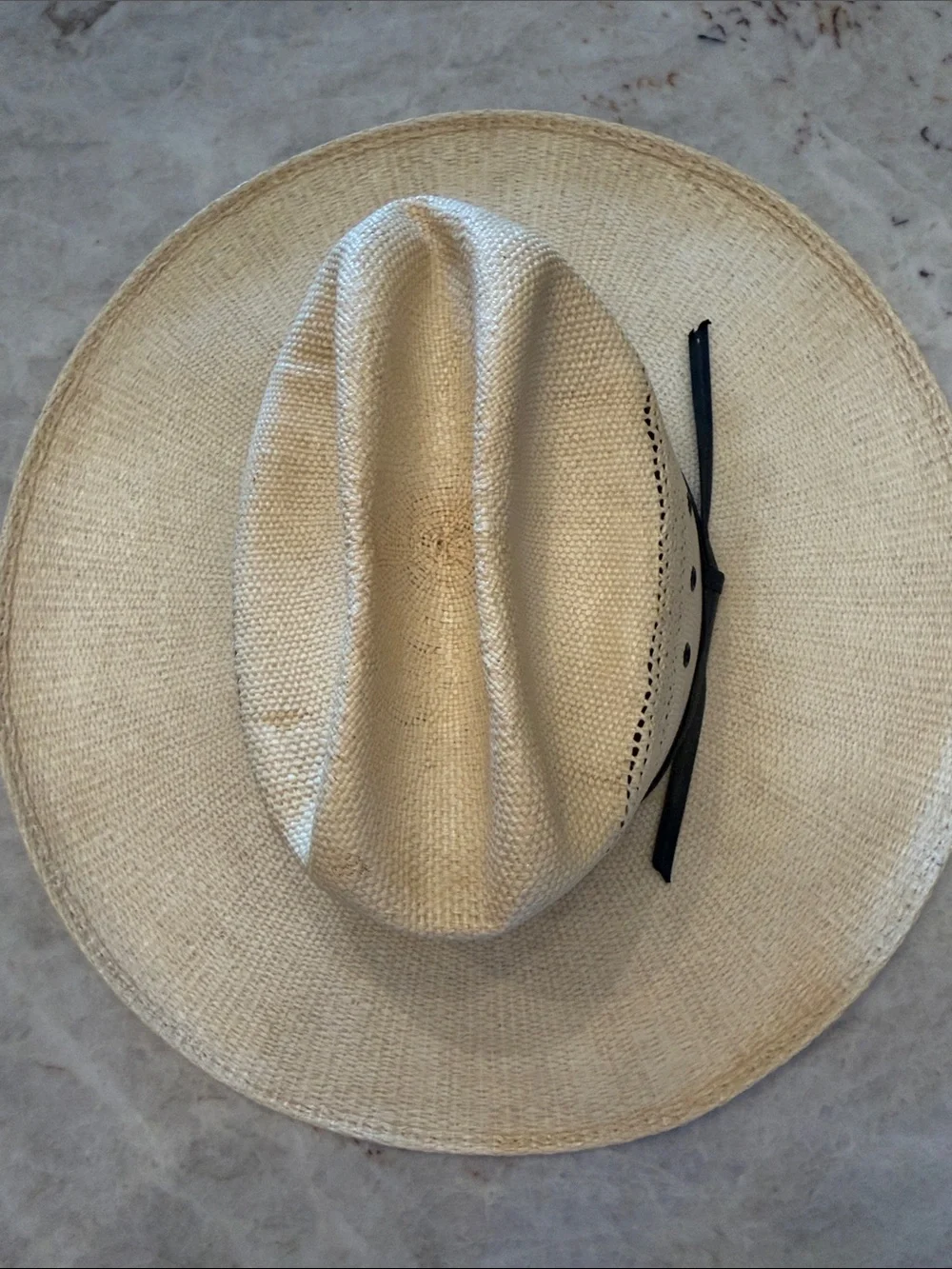 Cream Straw Cowboy Hat with Black strap Bangora